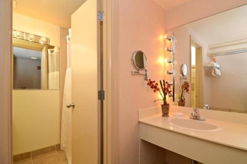 W łazience znajduje się umywalka i lustro. w obiekcie Red Arrow Boutique Hotel w mieście Montrose