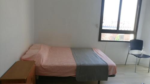 - une chambre avec un lit, une table et une fenêtre dans l'établissement Bilbao habitaciones, à Bilbao