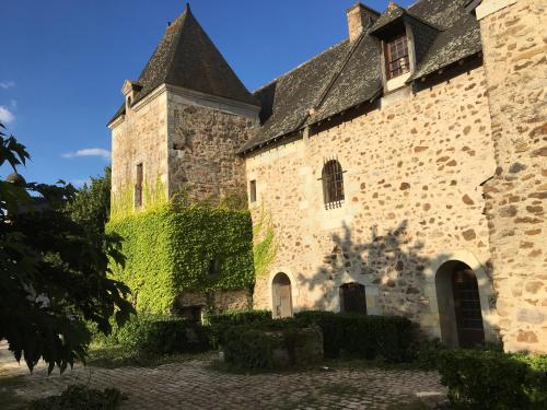 an old stone building with a tower and ivy at Manoir de Jouralem in Blaison