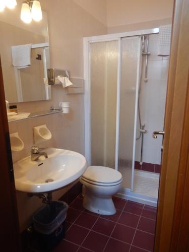 a bathroom with a toilet and a sink and a shower at Hotel Giardinetto in Desenzano del Garda