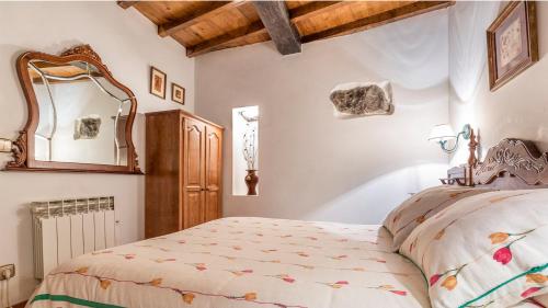 a bedroom with a bed and a mirror on the wall at Molino Catasol in Melide