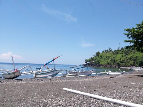 a group of boats sitting on a beach at Petit Boo Amed in Amed