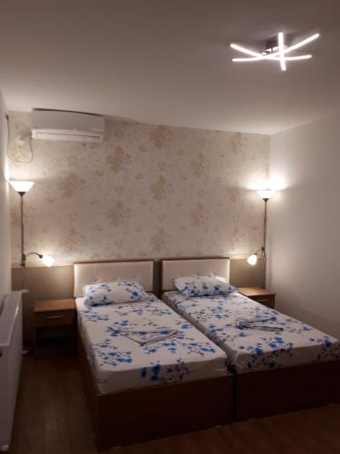a bedroom with two beds and a plane at Casa Pozitiv Relax in Buzau