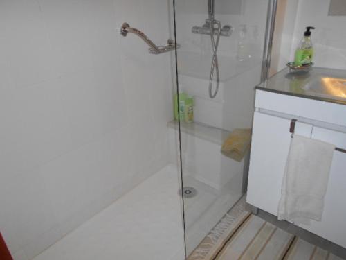 W łazience znajduje się prysznic i umywalka. w obiekcie Casa da Isilda w mieście Praia da Barra