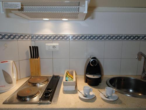 Il comprend une cuisine équipée d'un évier et d'une cuisinière. dans l'établissement Conde Chic Studio, à Paris