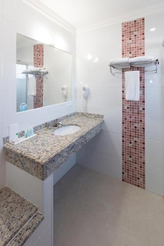 a bathroom with a sink and a mirror at Bristol Zaniboni Mogi Mirim in Mogi Mirim