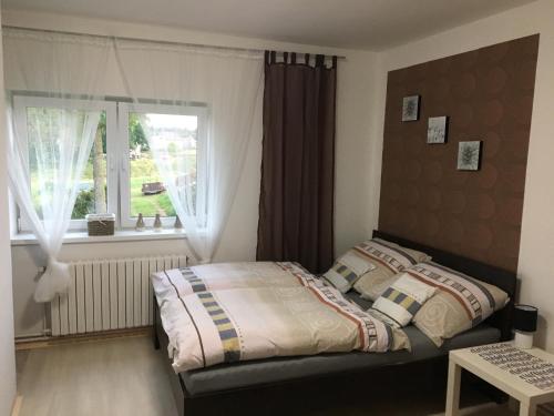 a bedroom with a bed and a window at VilaEva Adršpach Broumovsko in Ruprechtice