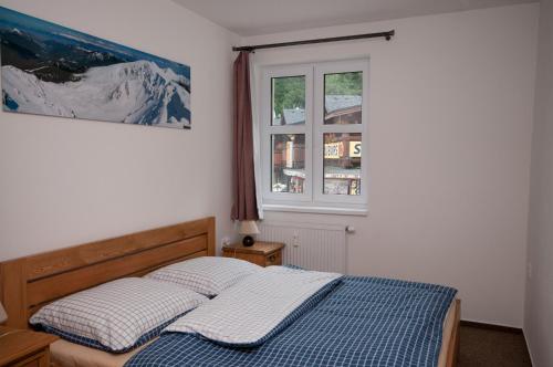 1 dormitorio con cama y ventana en Apartmány Biela Púť - Jasná nr. 3 en Demanovska Dolina