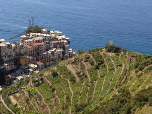 a town on top of a hill near the ocean at Appartamento vacanze "Borgo Cinque Terre" Volastra Manarola in Volastra