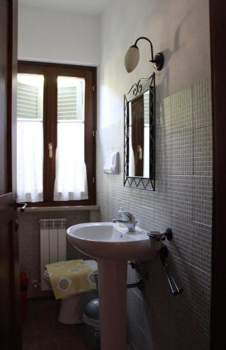 a bathroom with a sink and a mirror at Agriturismo Roccagelli in Vallo di Nera