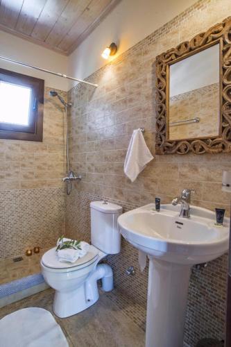 a bathroom with a toilet and a sink at Eftihia cottage in Longós