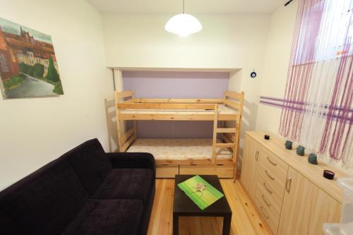 a living room with a couch and a bunk bed at Apartament Makowo in Makowo