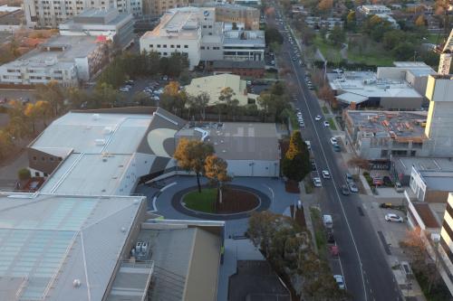 an aerial view of a city with a street at Whitehorse Towers Self Service Holiday Apartment in Box Hill