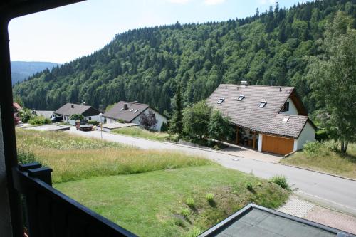 einen Blick vom Balkon eines Hauses in den Bergen in der Unterkunft Apartment Rose in Todtmoos