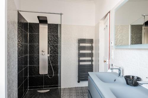 a bathroom with a shower and a sink at Les suites de Peyrat in Pézenas