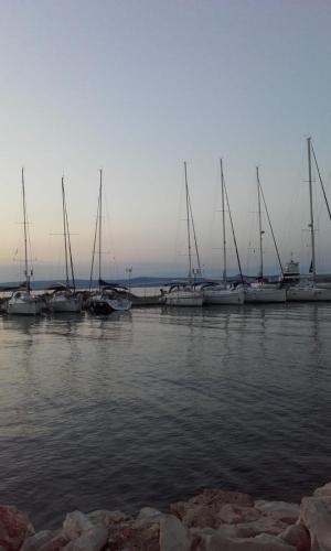 a group of boats are docked in a harbor at Apartman Pašman K.B.168 in Pašman