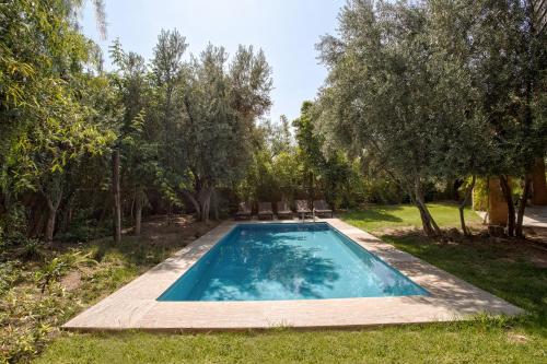 basen w ogrodzie z drzewami w obiekcie Villa Berbère Domaine des Kasbahs w Marakeszu