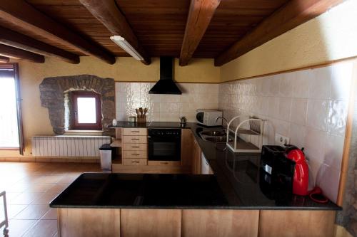 a kitchen with a stove and a counter top at Les Cases De Borrells in Lladurs