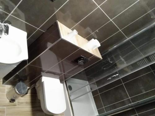 a bathroom with a white toilet and a sink at Apartamenty Górskie LĄDEK-ZDRÓJ in Lądek-Zdrój