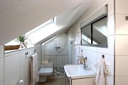 a bathroom with a sink and a toilet at Vechteblick in Schüttorf