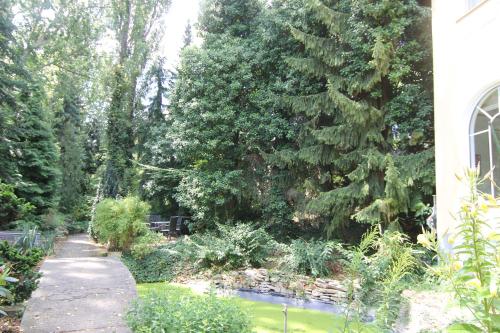 a garden with a pond and trees at W.I.P. Welt im Park in Dresden