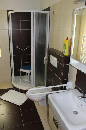 a bathroom with a toilet and a sink at Penzion Ječmínek in Červená Voda