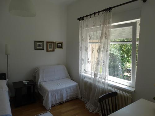 Schlafzimmer mit einem Bett und einem Fenster in der Unterkunft Marijana - Center in Novi Sad