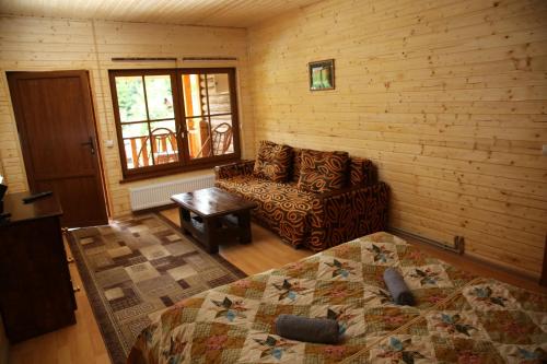 a bedroom with a bed and a couch and a chair at Zarinok in Pilipets