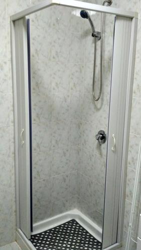 a shower with a glass door in a bathroom at La Magnolia sul Lago in Campolattaro