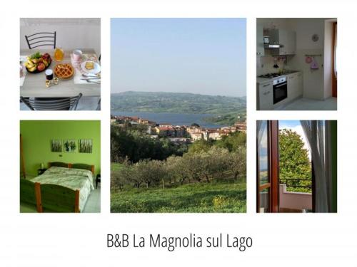 a collage of different pictures of a room at La Magnolia sul Lago in Campolattaro
