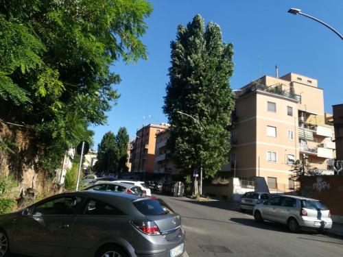 una strada cittadina con auto parcheggiate sulla strada di Holiday Home Roma a Roma