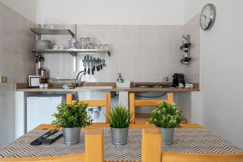 a kitchen with two chairs and a table with plants at Borgo Canneto in Rodi Garganico