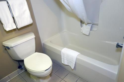 a bathroom with a white toilet and a tub and a sink at Country Inn & Suites by Radisson, Rochester South, MN in Rochester