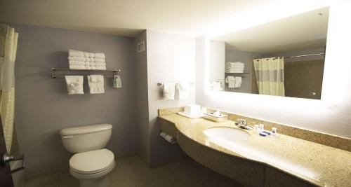 La salle de bains est pourvue de toilettes, d'un lavabo et d'un miroir. dans l'établissement Best Western Harker Heights Killeen, à Harker Heights