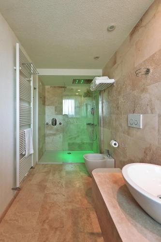 a bathroom with a shower and a toilet and a sink at RELAIS VAL D'ORCIA in Pienza