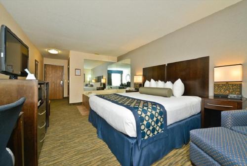 a hotel room with a large bed and a television at Best Western Plus Coldwater Hotel in Coldwater