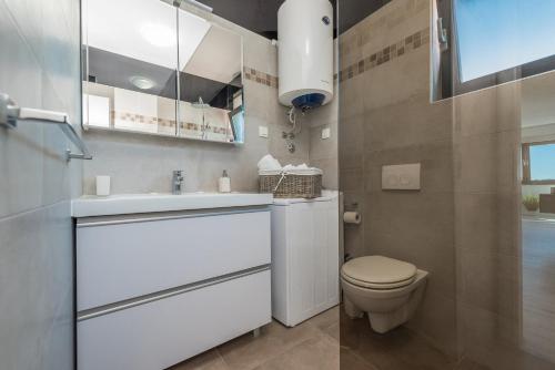 a bathroom with a white sink and a toilet at Luxury Apartments VilaMaloca in Vir