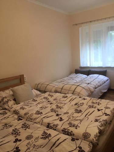 シャールヴァールにあるMagnólia Apartmanのベッドルーム1室(ベッド2台、窓付)
