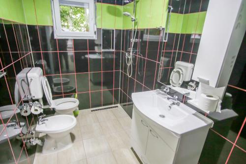a bathroom with a toilet and a sink at Apartments River Una 4 in Bihać