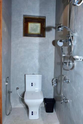 a bathroom with a toilet and a shower at Lizard Safari Lodge in Udawalawe
