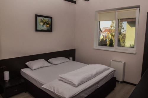 a bed in a bedroom with a window at Perlyna Dzvinkova in Dzvinkove