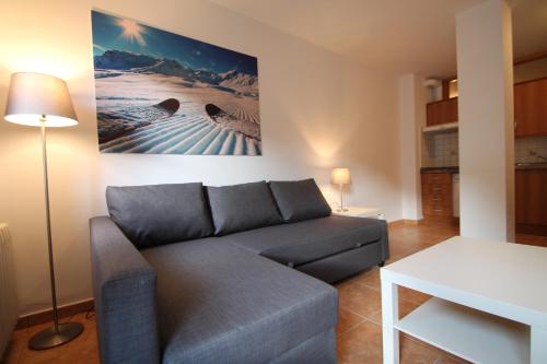 a living room with a couch and a table at Pont de Toneta 1,5 Ransol, Zona Grandvalira in Ransol