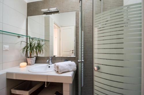アヴェモナスにあるAvlemonas Luxury Houseのバスルーム(シンク、シャワー付)