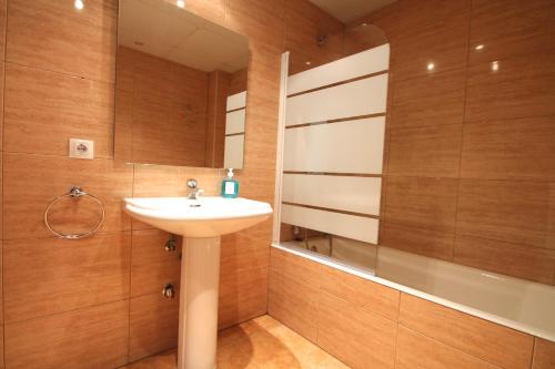 La salle de bains est pourvue d'un lavabo et d'une douche. dans l'établissement Pont de Toneta 5,1 Ransol, Zona Grandvalira, à Ransol