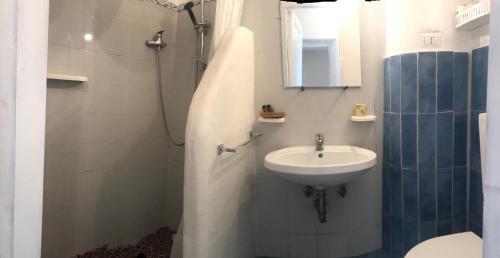 a bathroom with a sink and a toilet and a shower at I 5 PASSI in Filicudi