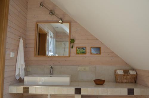 a bathroom with a sink and a mirror at Dom Na Pstrążnicy in Kudowa-Zdrój