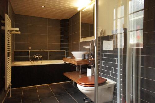 a bathroom with a toilet and a sink and a tub at Chalet Bärgblick in Grindelwald