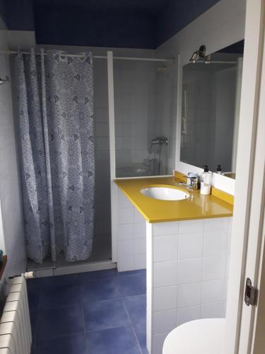 y baño con lavabo y ducha. en Casa Narzana, en Villar