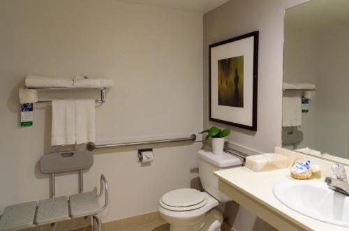 a bathroom with a toilet and a sink at Heritage Inn & Suites Ridgecrest - China Lake in Ridgecrest