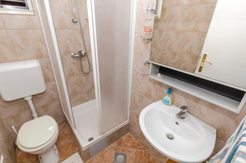 ein Bad mit einem WC, einer Dusche und einem Waschbecken in der Unterkunft Apartment Maslina in Vodice